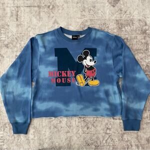 Disney Mickey Mouse Long Sleeve Crop Sweatshirt Blue Tie Dye Large
